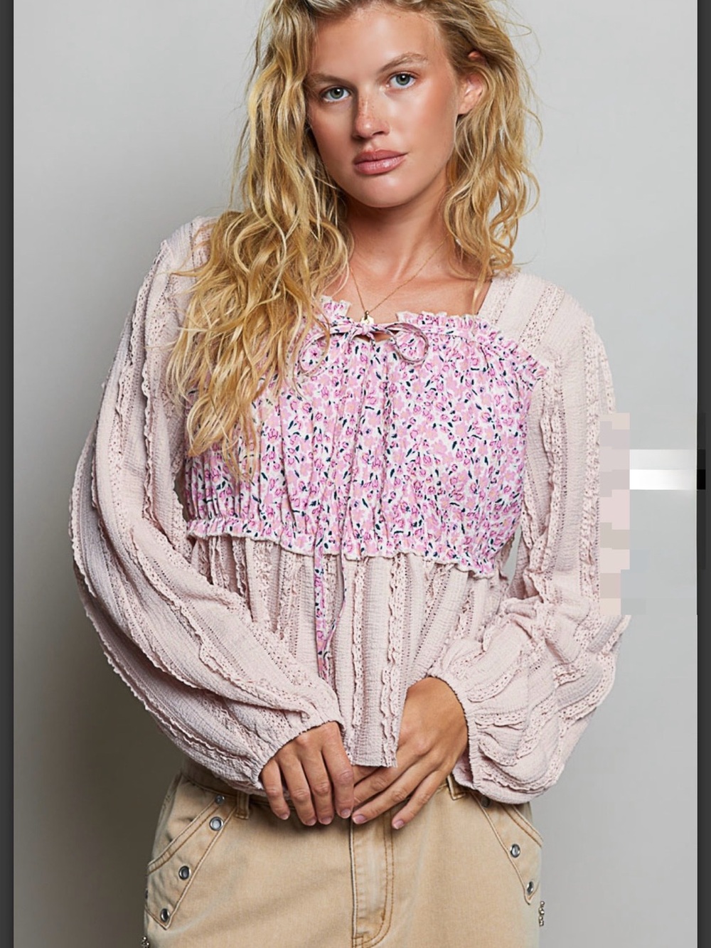 Pol Pink Floral Smocked Peasant Top - Women